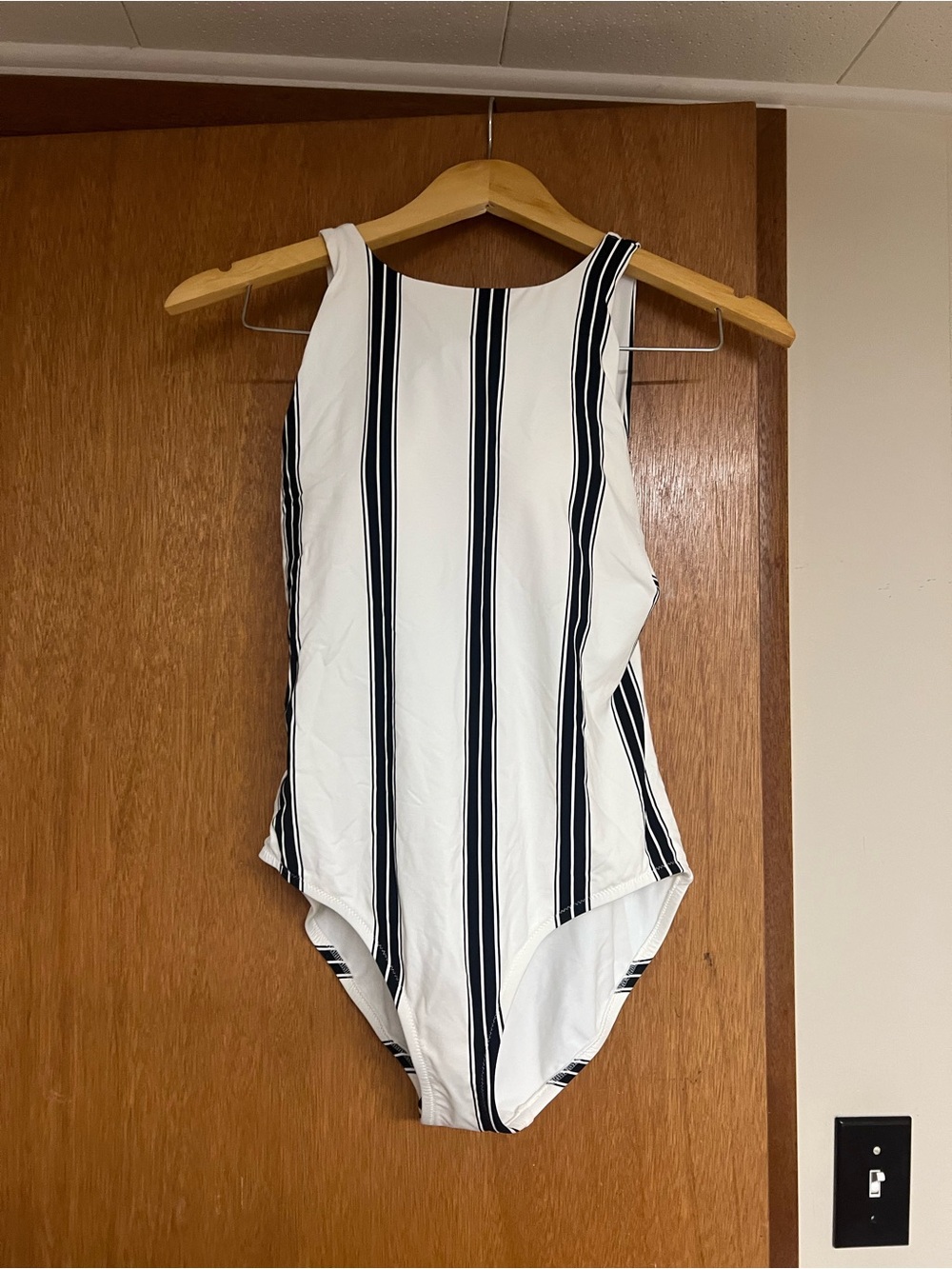 CALIA by Carrie Underwood White and Black Vertical Stripe One-Piece